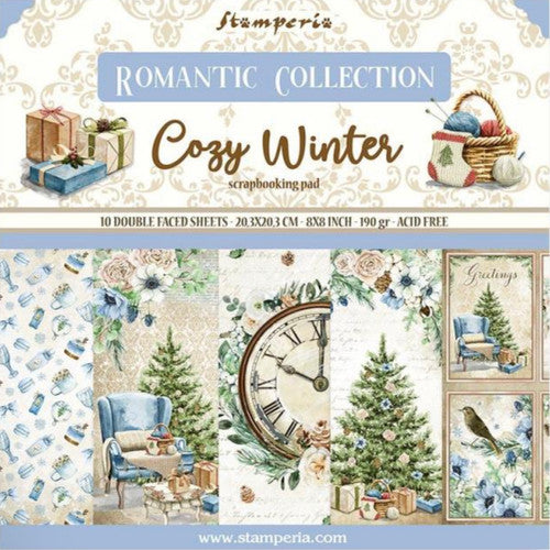 Stamperia Romantic Collection - Bloc de papel Cozy Winter de 8" x 8"