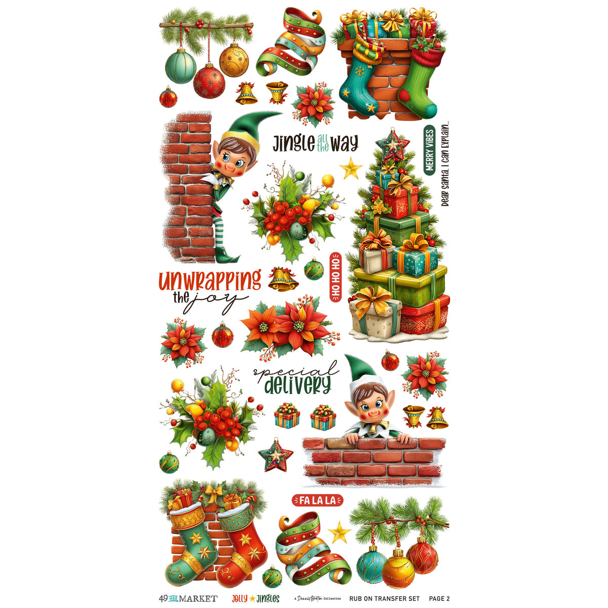 49 & Market Jolly Jingles 6 x 12 Blendable Rub-on Transfer Set