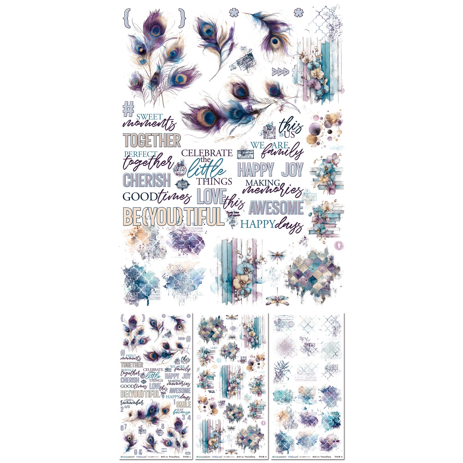 49 & Market Plume & Petal Blendable 6 x 12 Rub-On Transfer Set