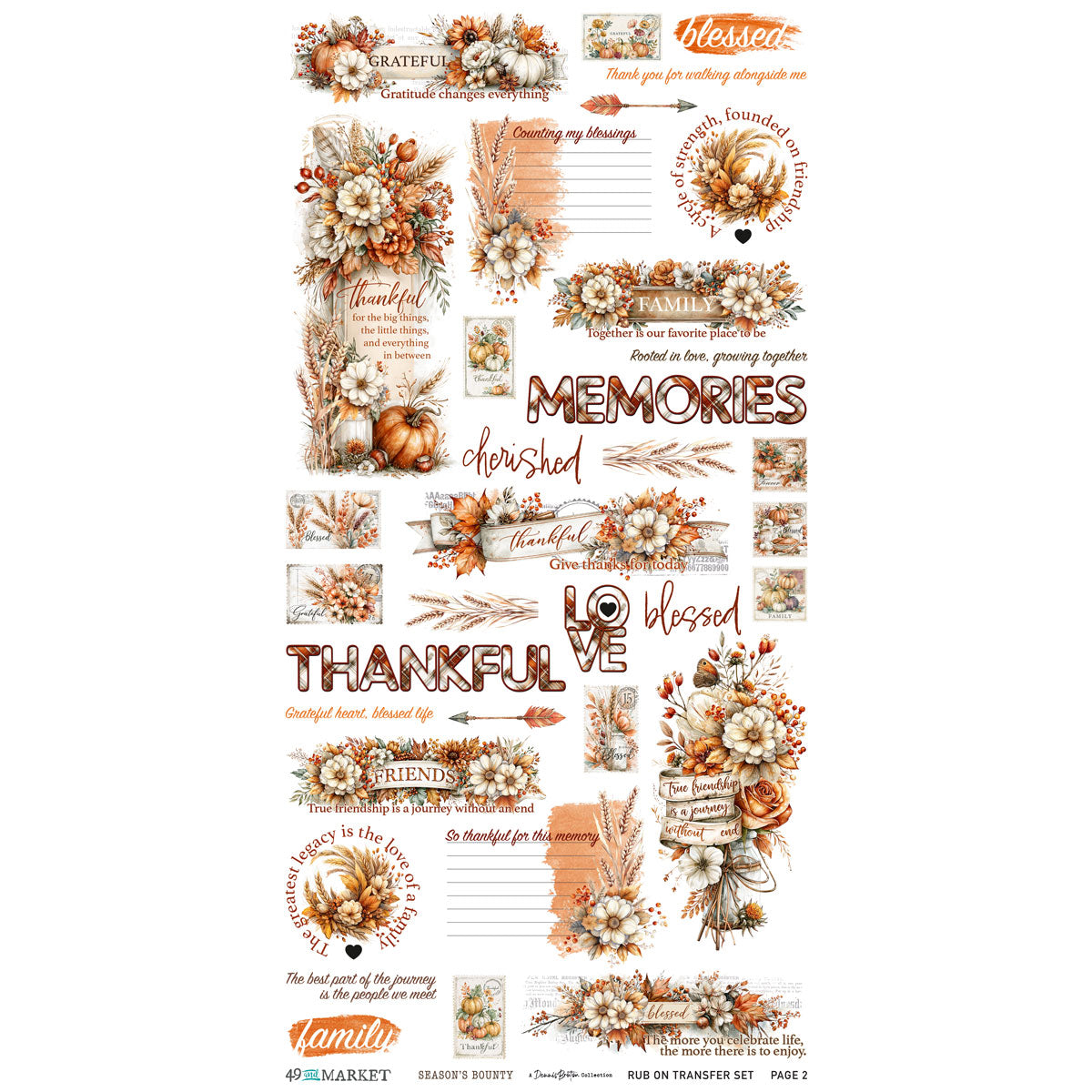 49 & Market Season's Bounty Essential 6 x 12 Rub-On Transfer Set
