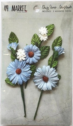 49 y flores de aciano con tallos de margaritas del mercado