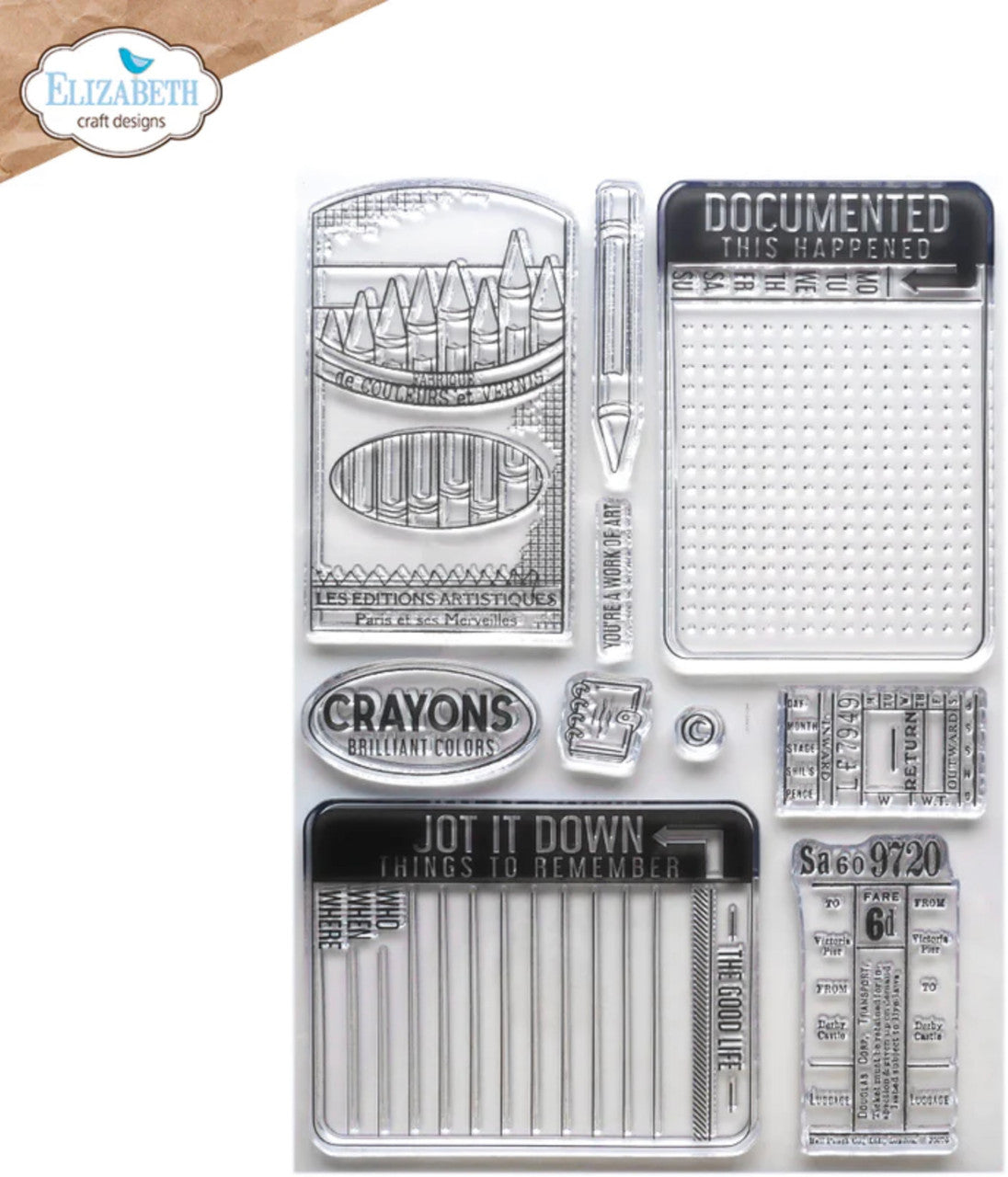 Elizabeth Craft Designs Crayons With Journaling Cards Stamp Set