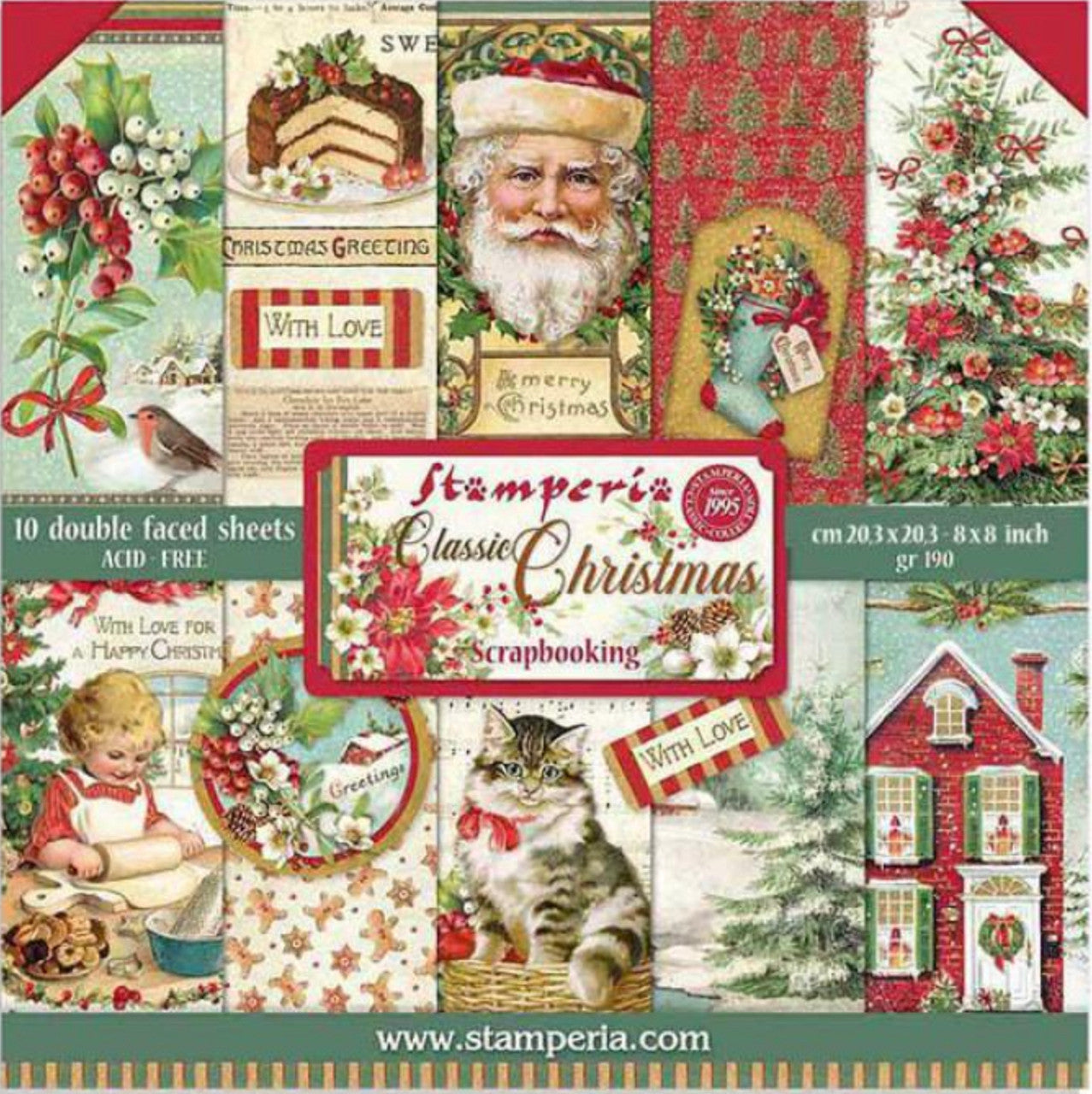 Paquete de papel navideño clásico Stamperia 8" x 8"