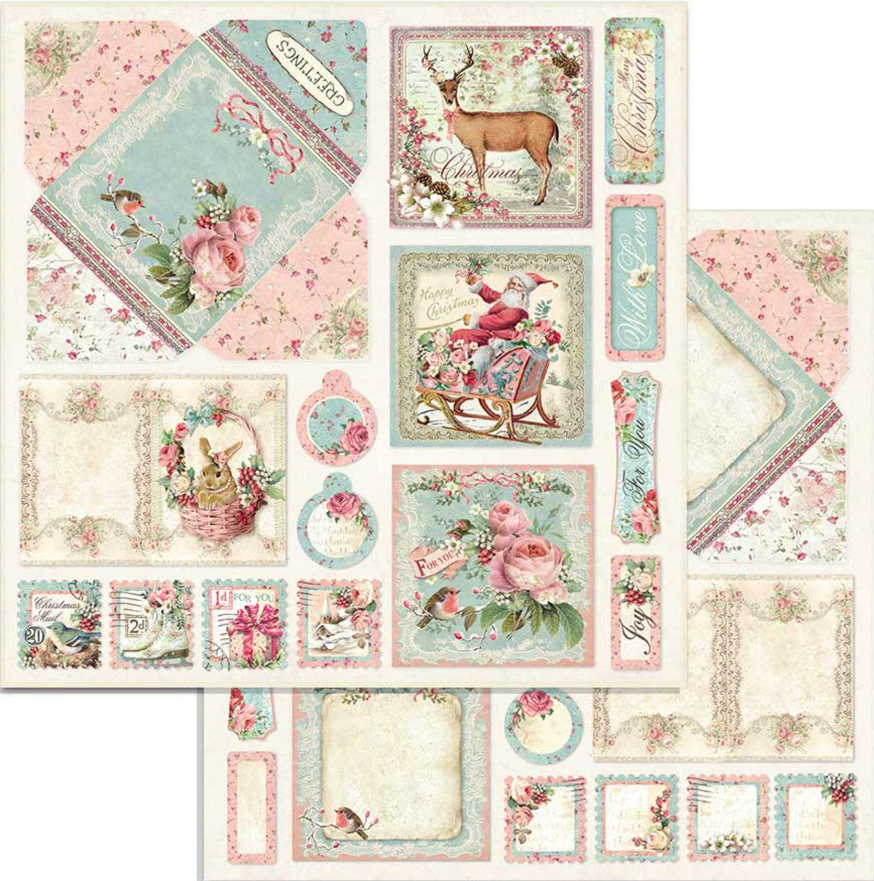 Stamperia Pink Christmas Double Faced Paper Pack 6” x 6”