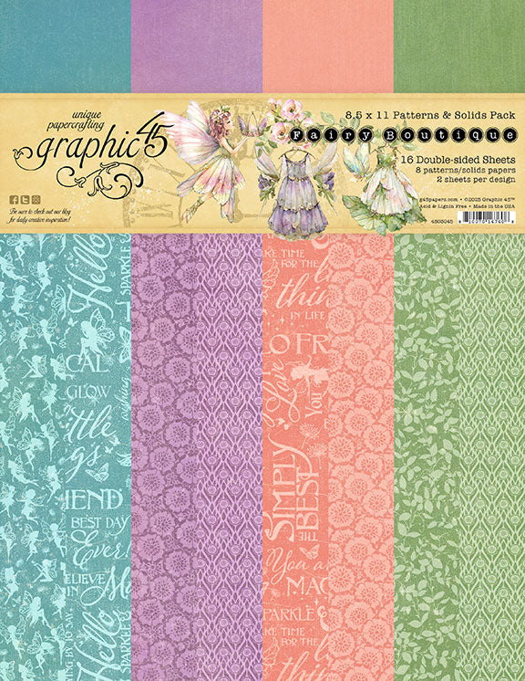 Graphic 45 Fairy Boutique 8.5” x 11” Patterns & Solids Pack