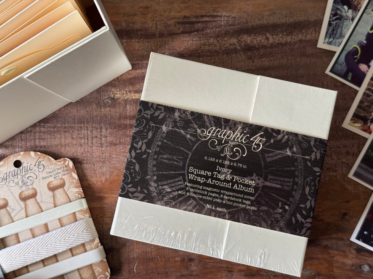 Graphic 45 Square Tag & Pocket Wrap-Around Album - Ivory