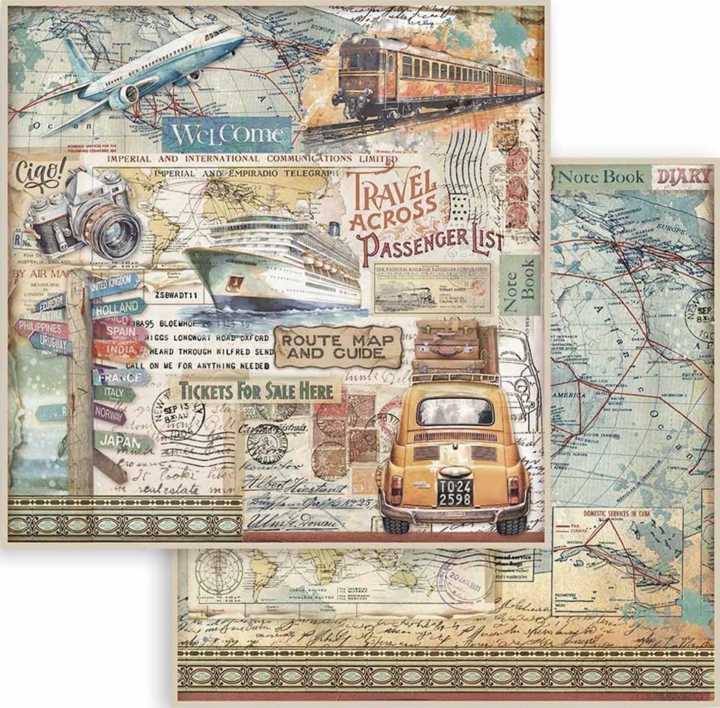 Stamperia Art of Travelling 8” x 8” Paper Pad
