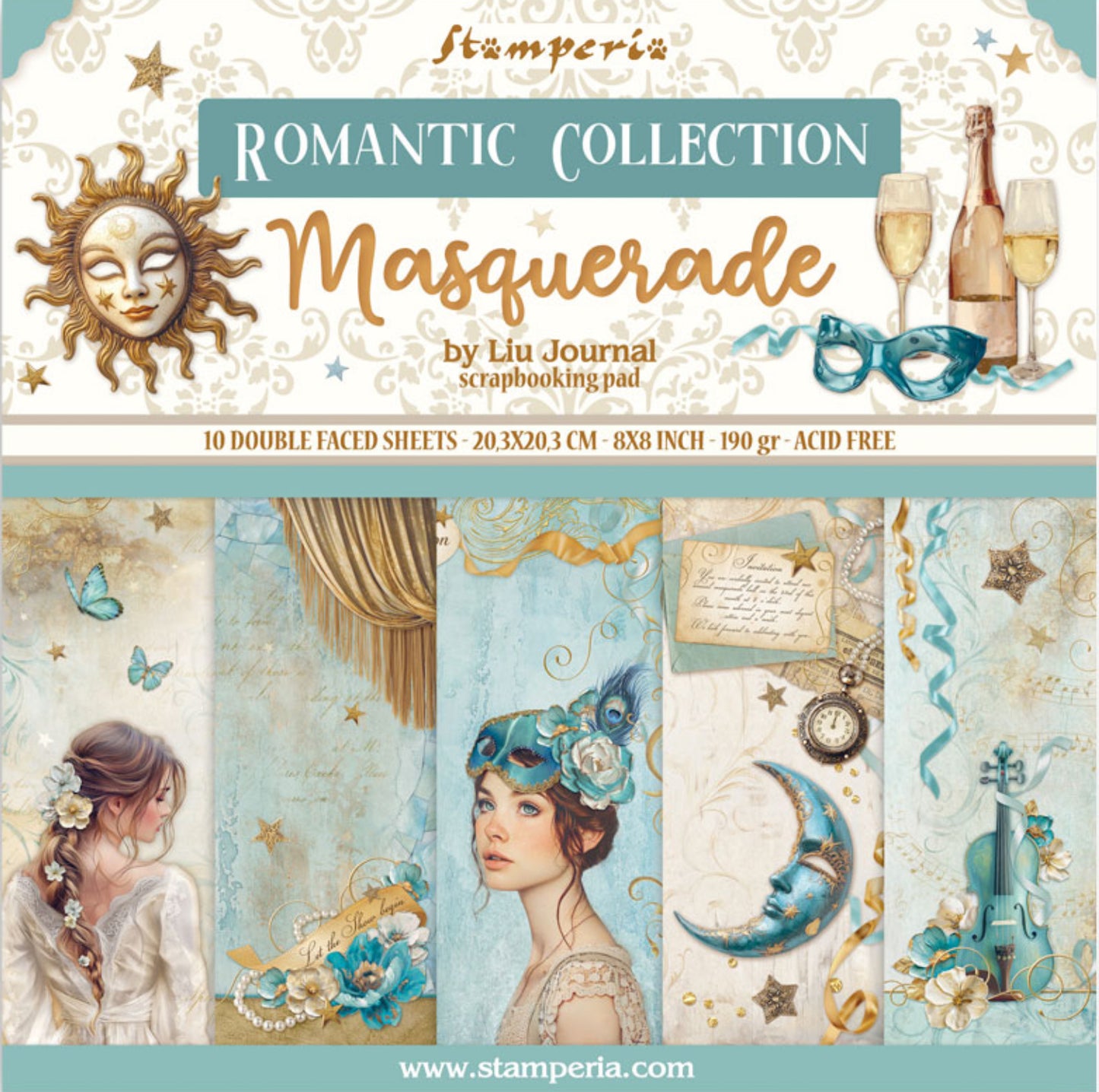 Stamperia Romantic Collection - Masquerade 8” x 8” Paper Pad