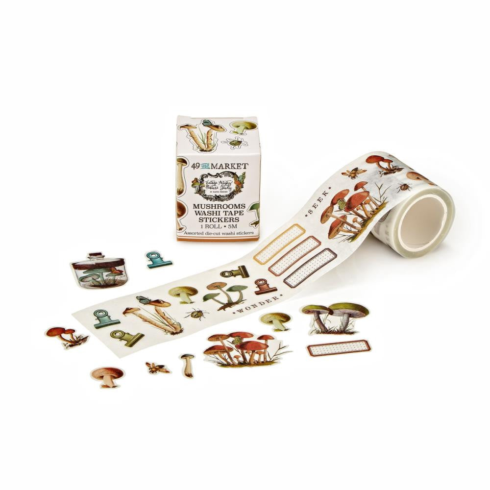 49 and Market Vintage Artistry Nature Study Mushroom Washi Tape Sticker Roll