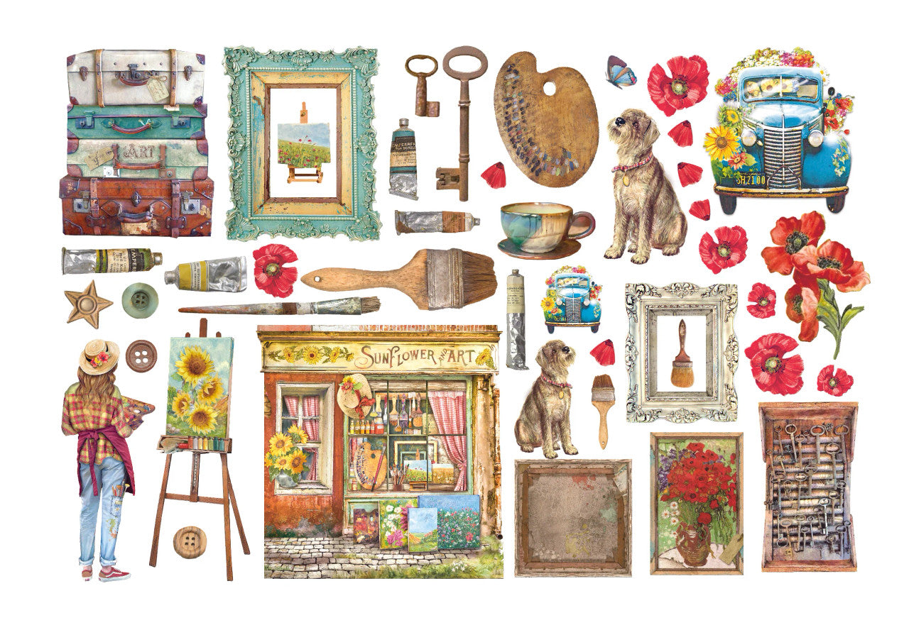 Stamperia Sunflower Art Ephemera Art Elements and Poppies