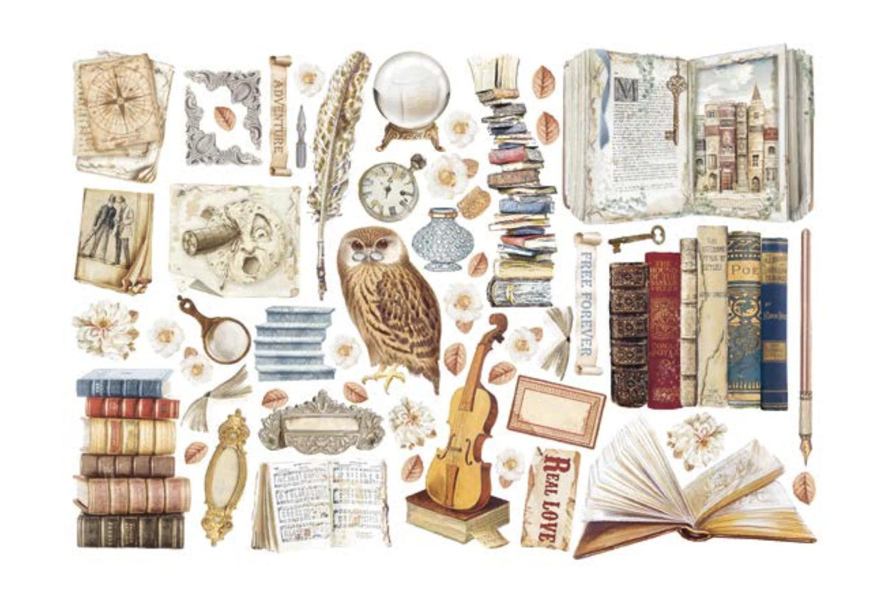 Stamperia zelfklevende Ephemera Vintage bibliotheek