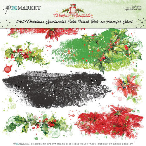 49 and Market Christmas Spectacular 12 x 12 Color Wash Rub On Transfer Sheet
