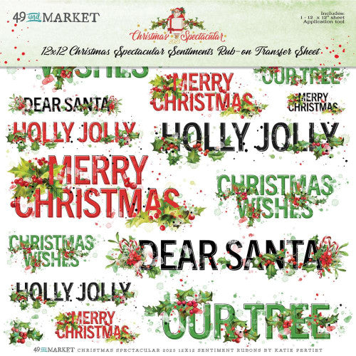 49 and Market Christmas Spectacular 12 x 12 Sentiments Rub On Transfer Sheet