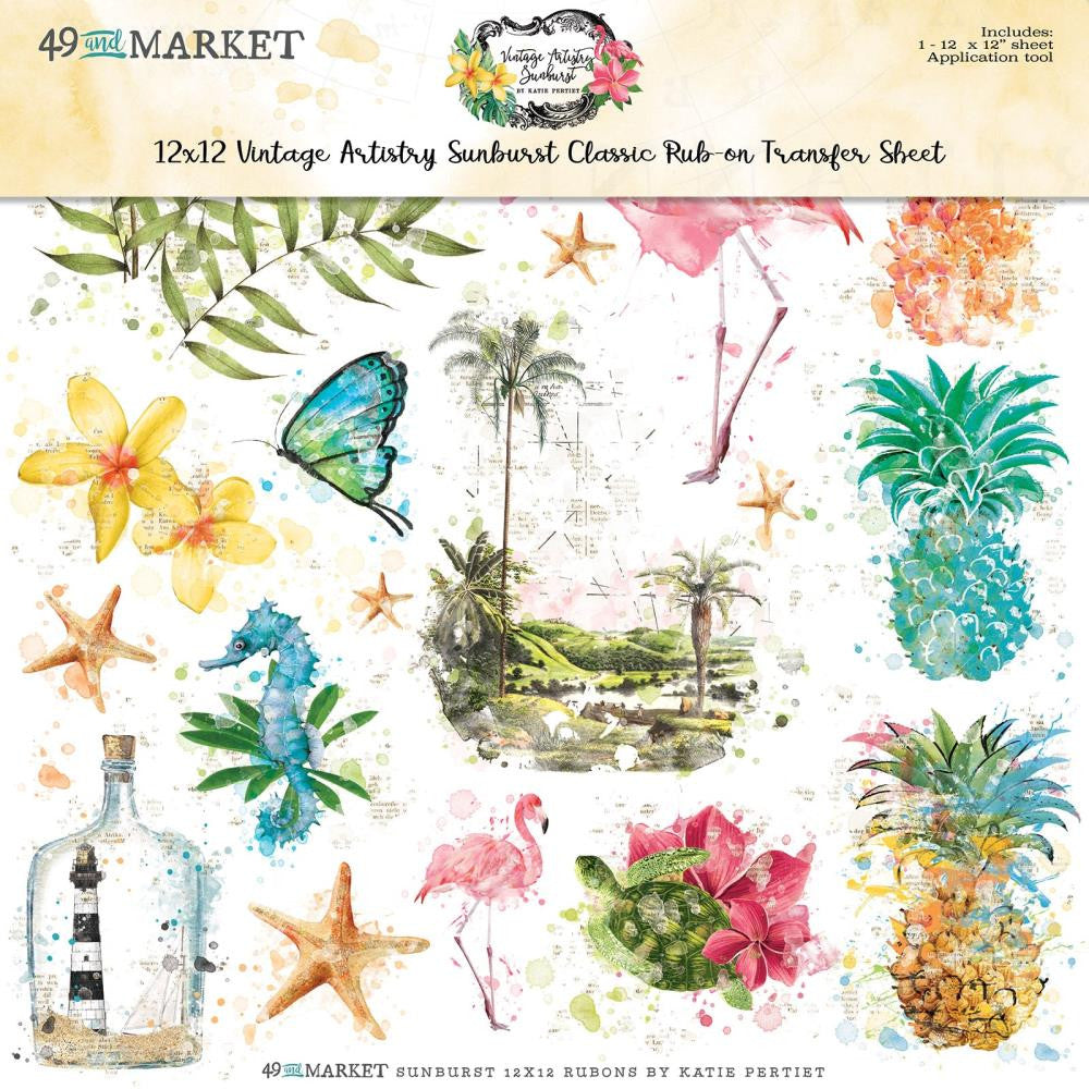 49 and Market Vintage Artistry Sunburst 12 x 12 Classic Rub On Transfer Sheet