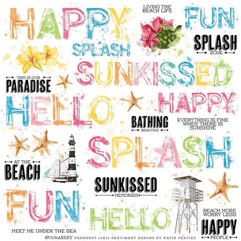 49 and Market Vintage Artistry Sunburst 12 x 12 Sentiments Rub On Transfer Sheet