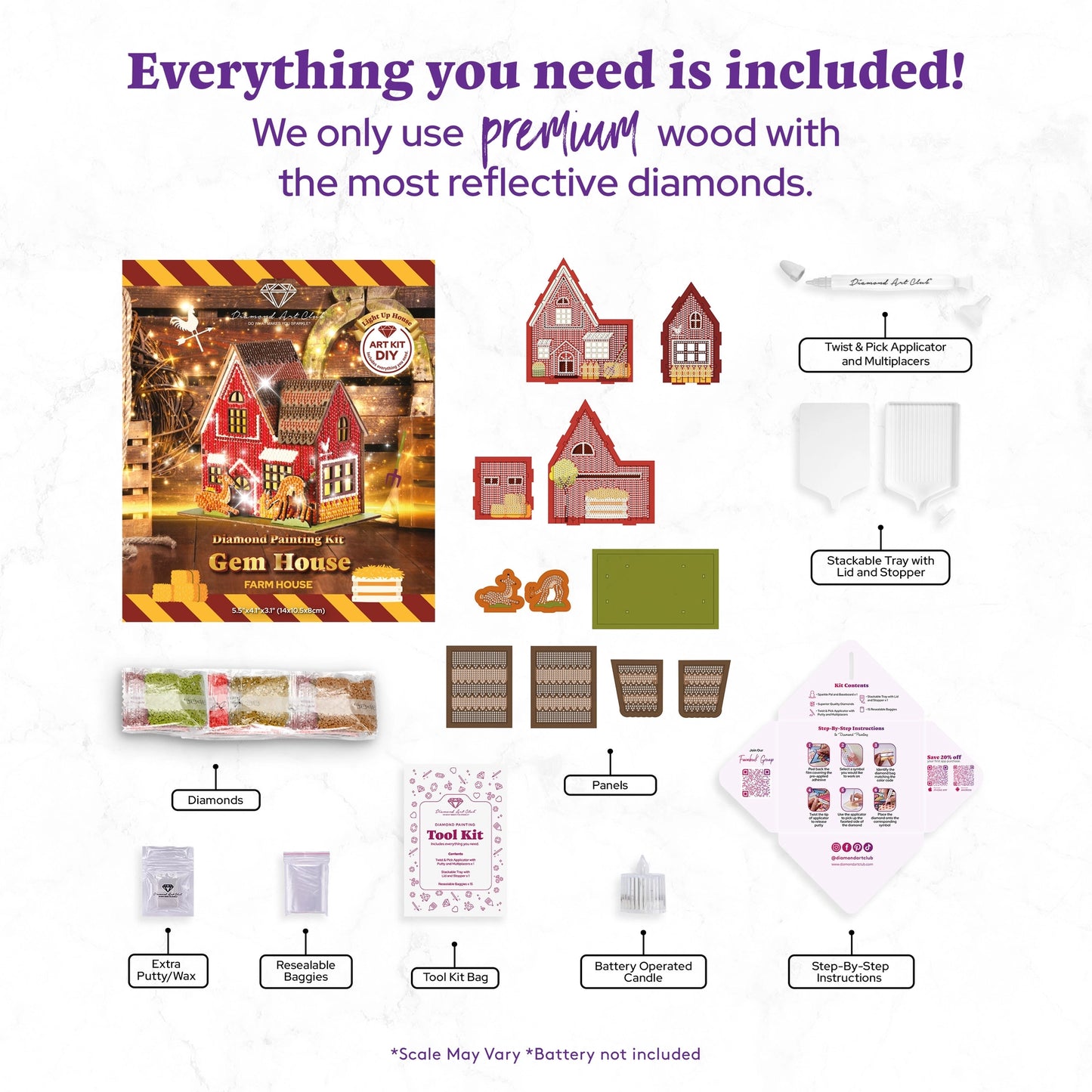 Diamond Art Club LED 3D Gem House - Farm House