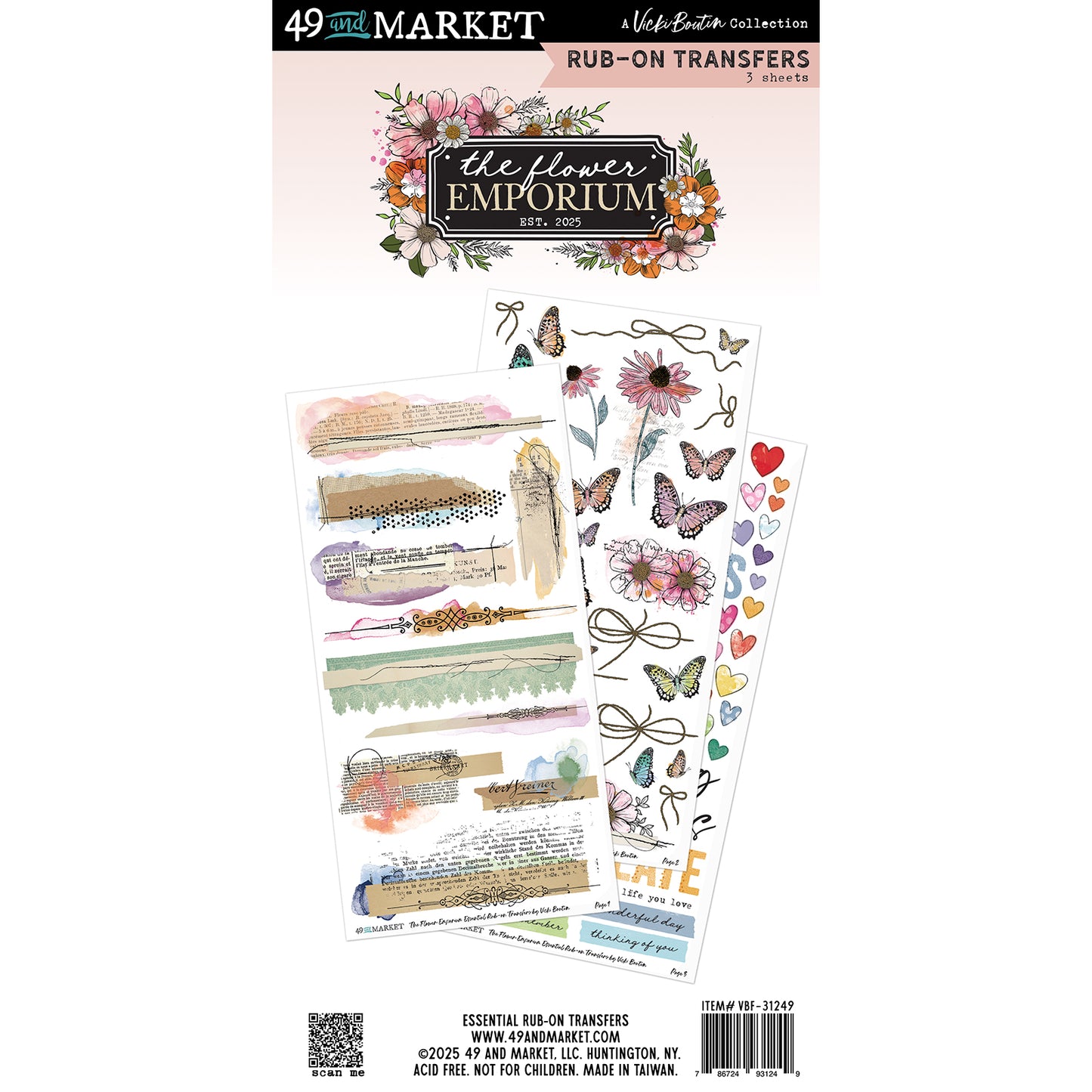 49 & Market The Flower Emporium by Vicki Boutin Essentials 6 x 12 Rub-On Transfer Set