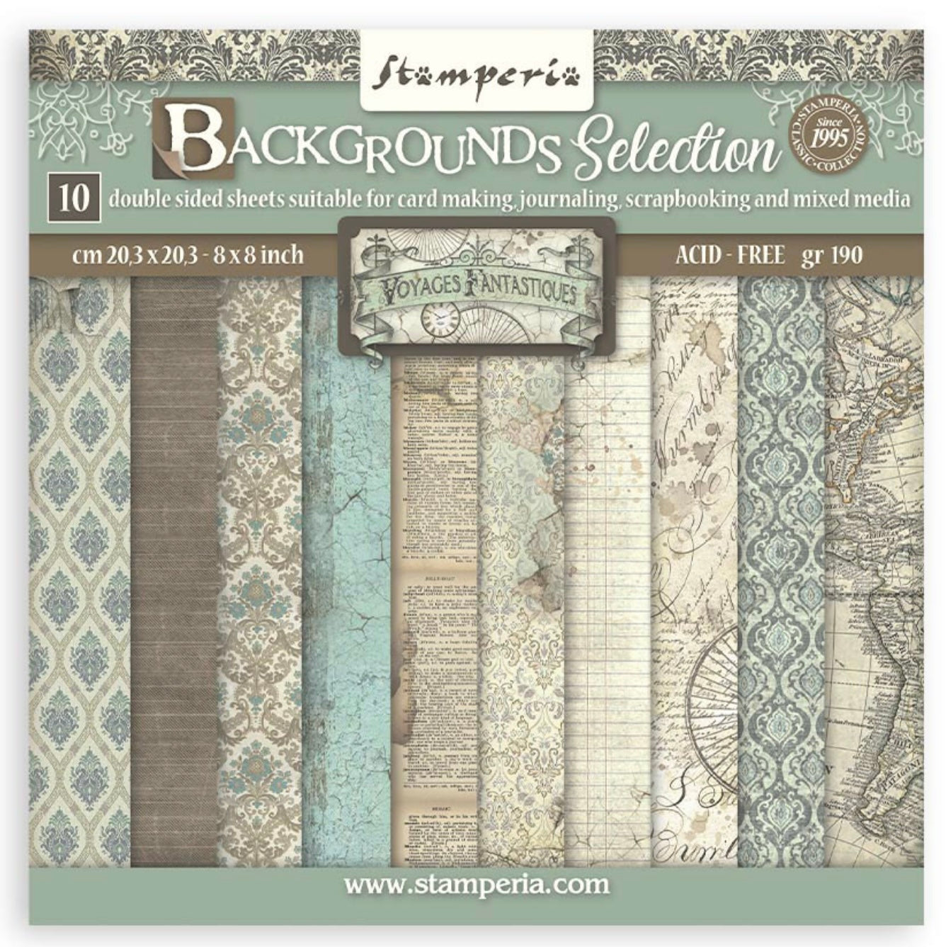 Stamperia 8x8 Backgrounds Voyages Fantastiques Paper Pad