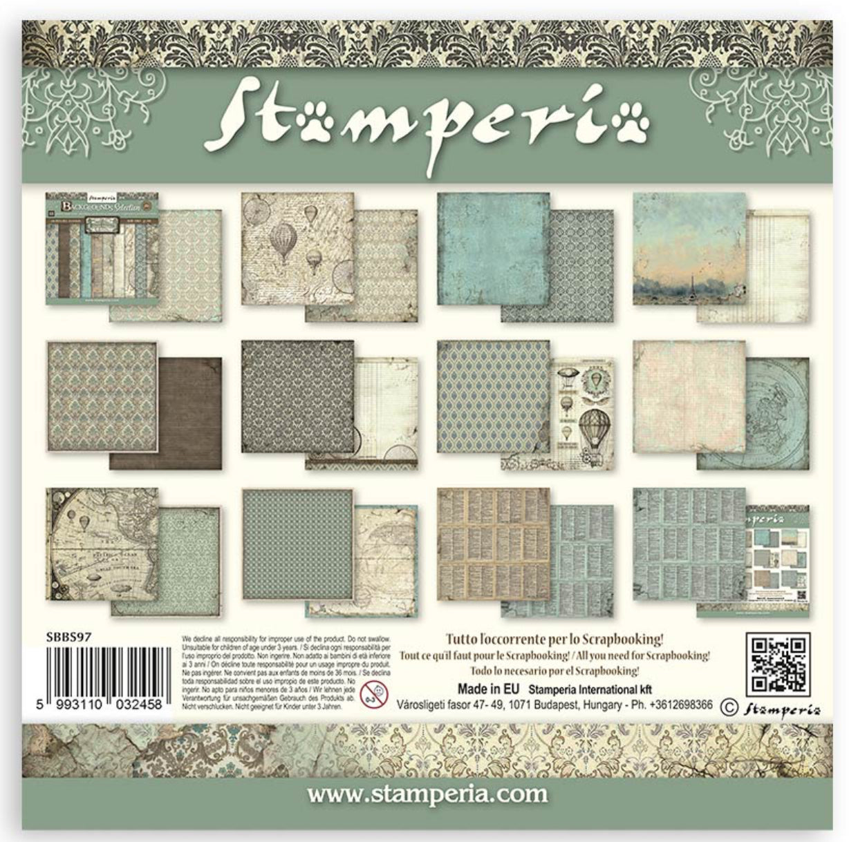 Stamperia 8x8 Backgrounds Voyages Fantastiques Paper Pad