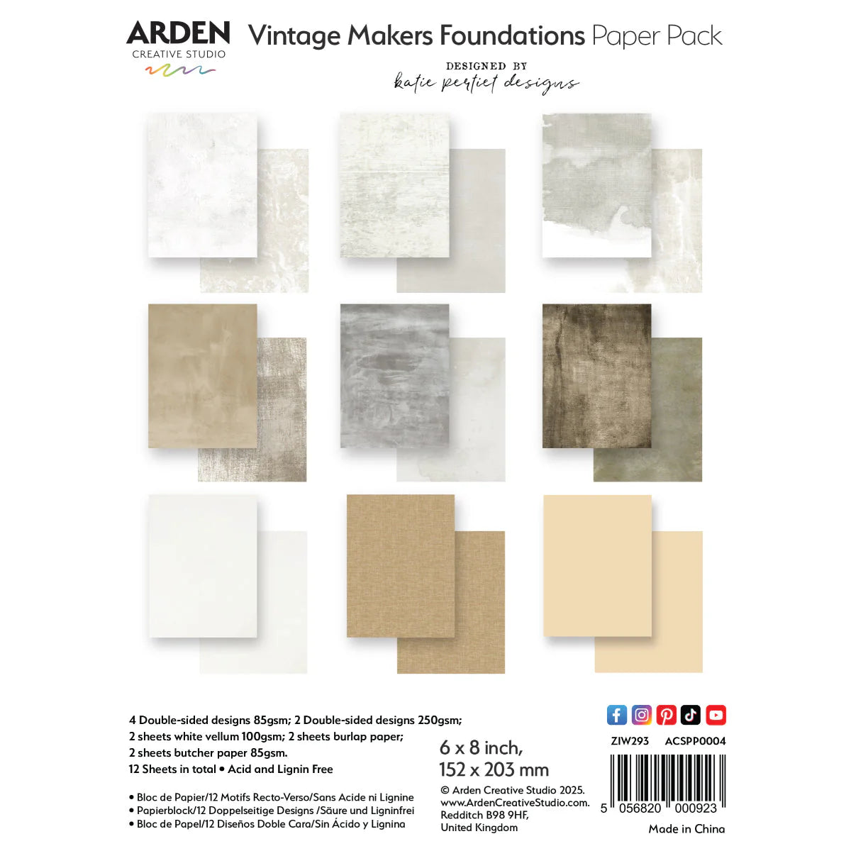 Arden Creative Studio Vintage Makers Foundations 6” x 8” Paper Pack
