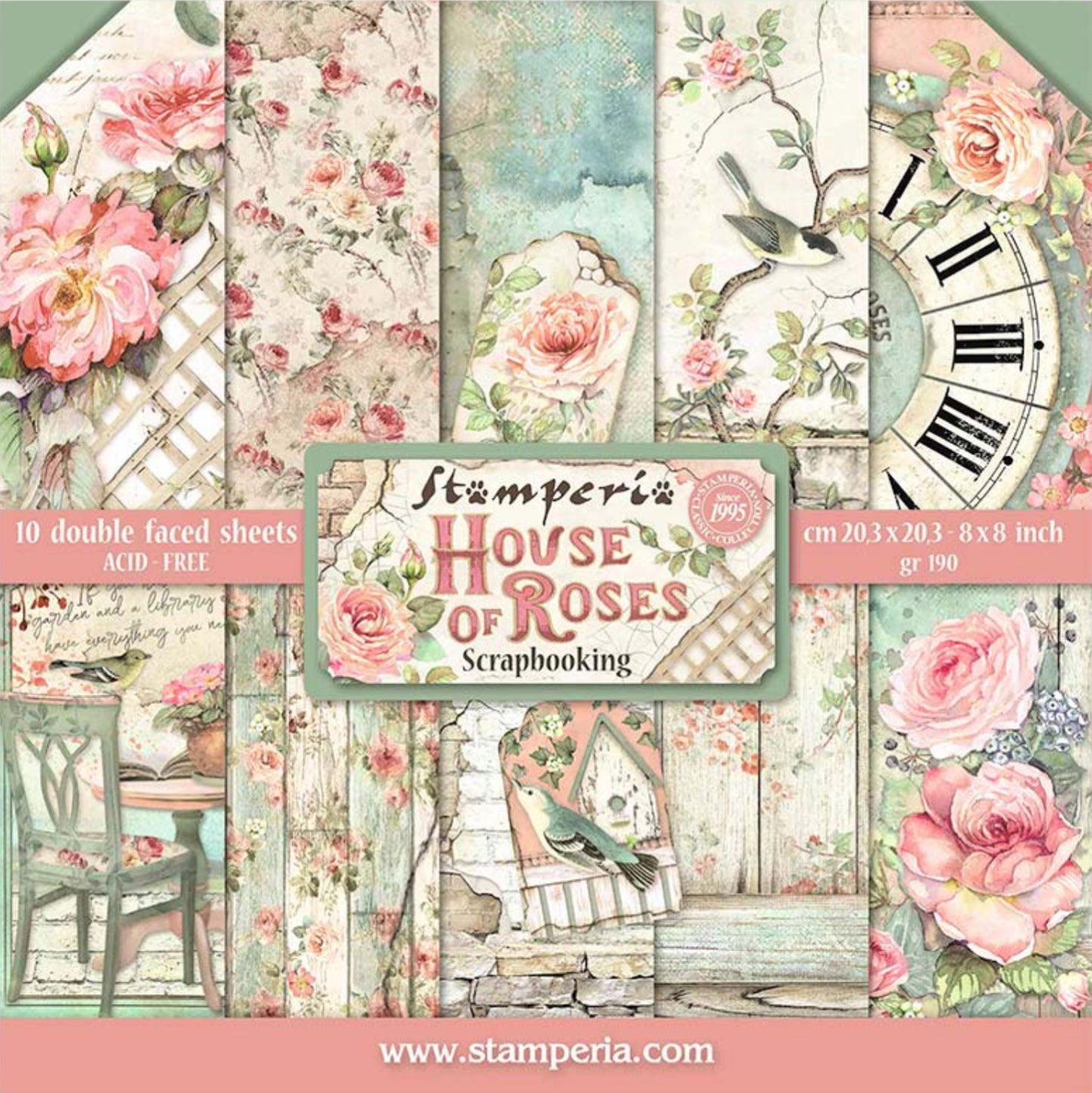 Stamperia House of Roses 8” x 8” Paper Pad