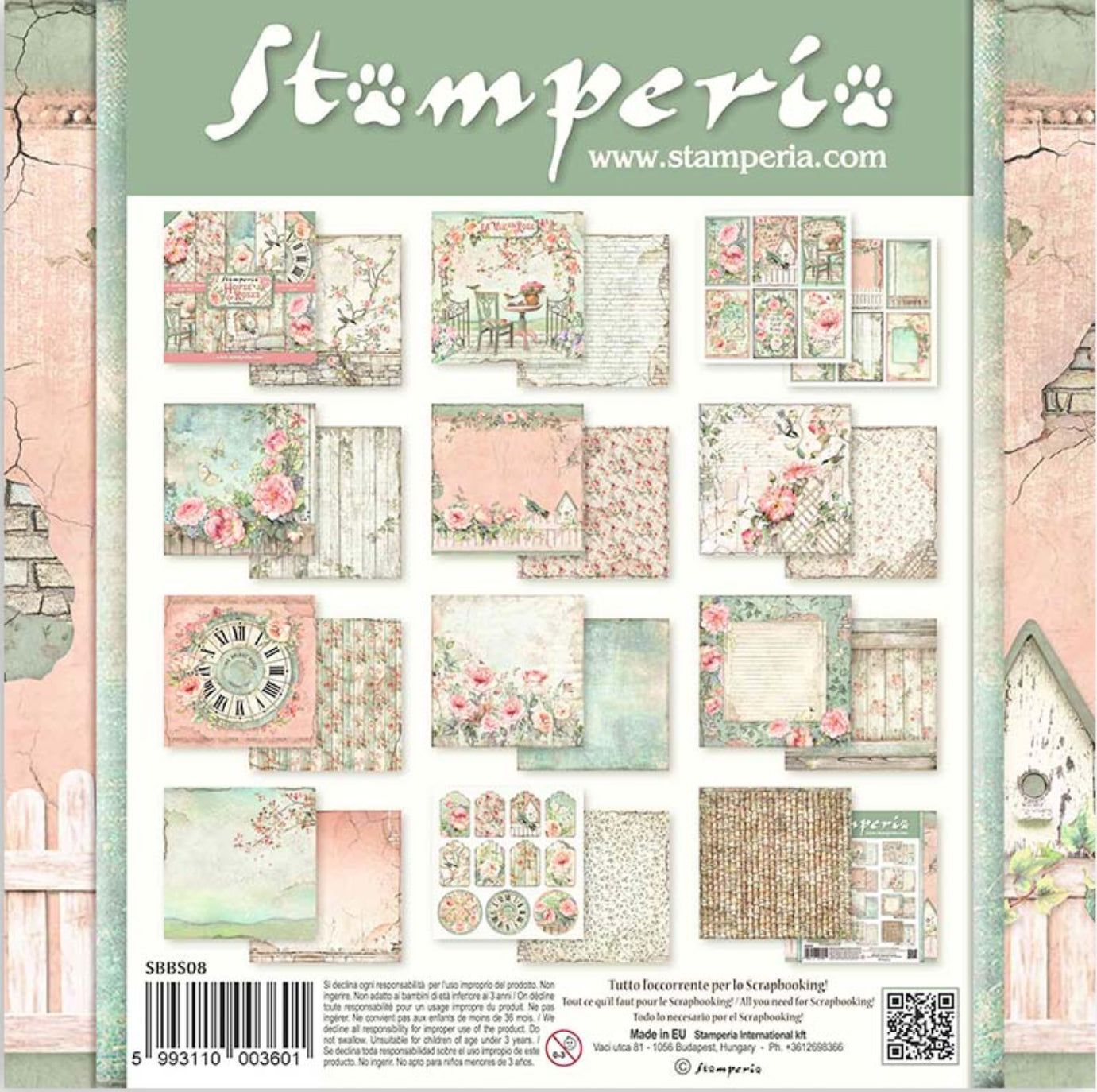 Stamperia House of Roses 8” x 8” Paper Pad