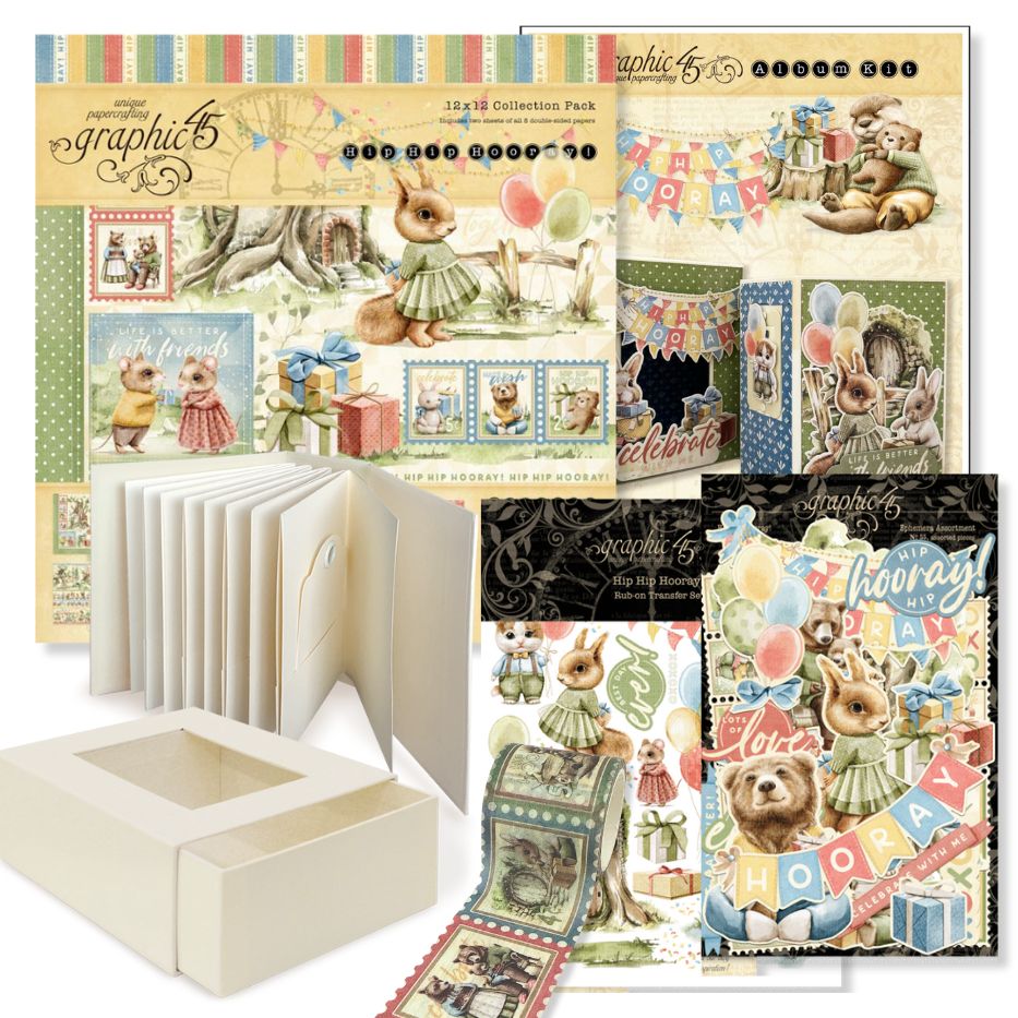 Graphic 45 Hip Hip Hooray - Mini Album & Matchbook Box 2025 Kit 4