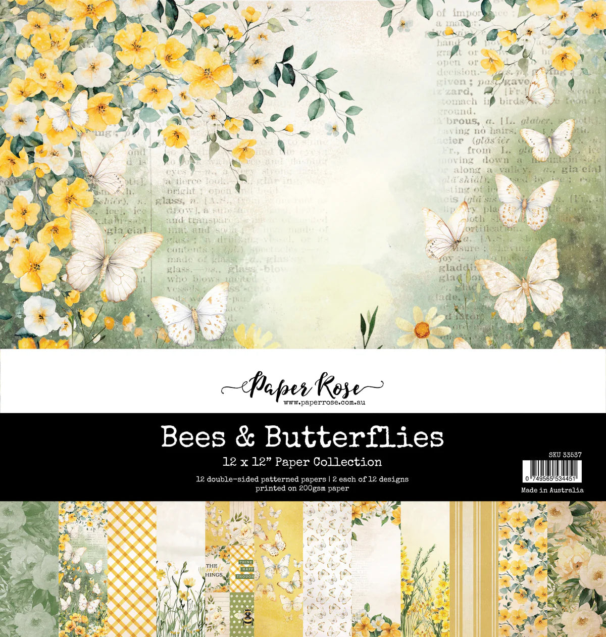 Paper Rose Studio Bees & Butterflies 12x12 Paper Collection