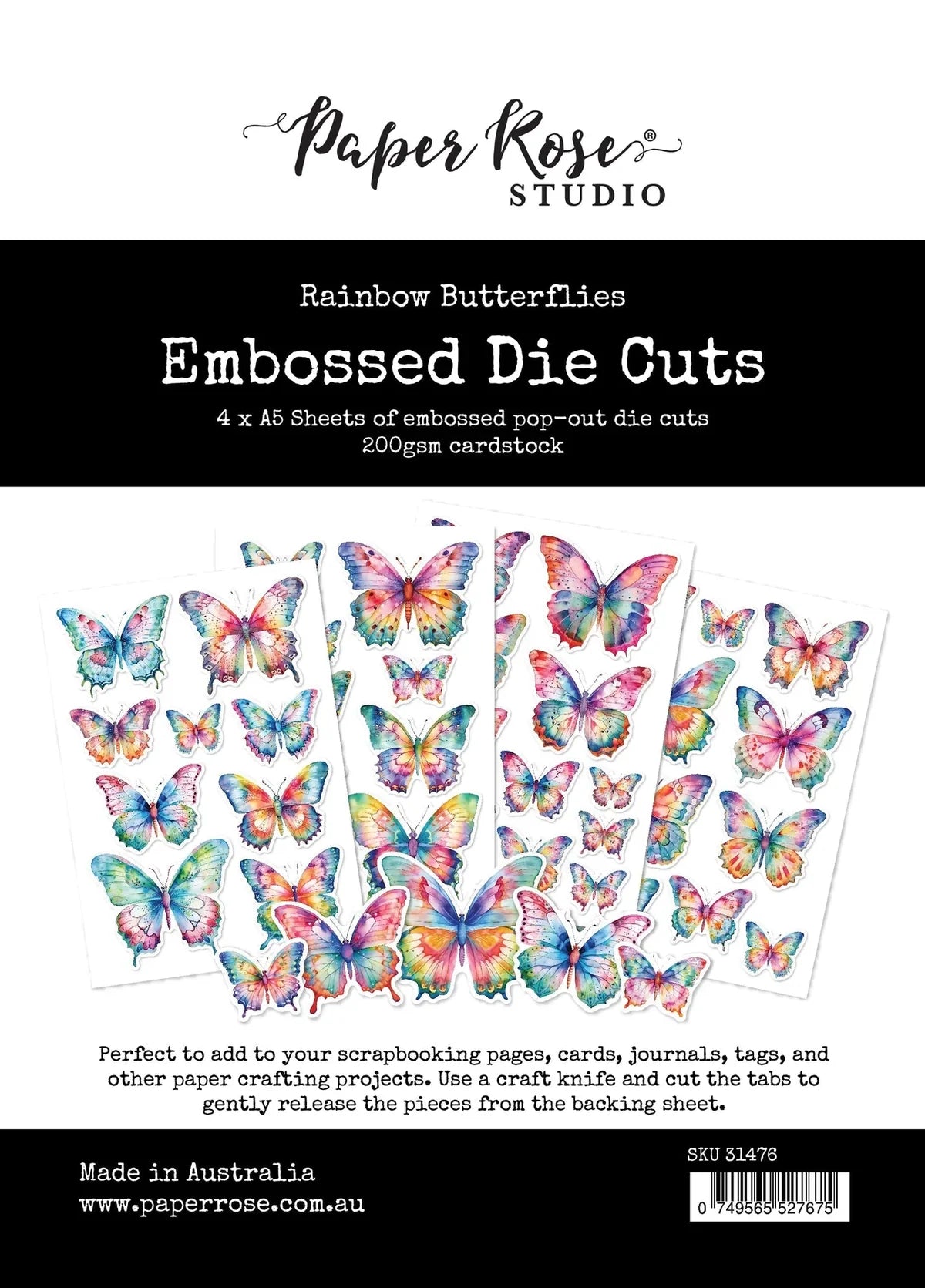 Paper Rose Studio Rainbow Garden Butterflies Embossed Die Cuts