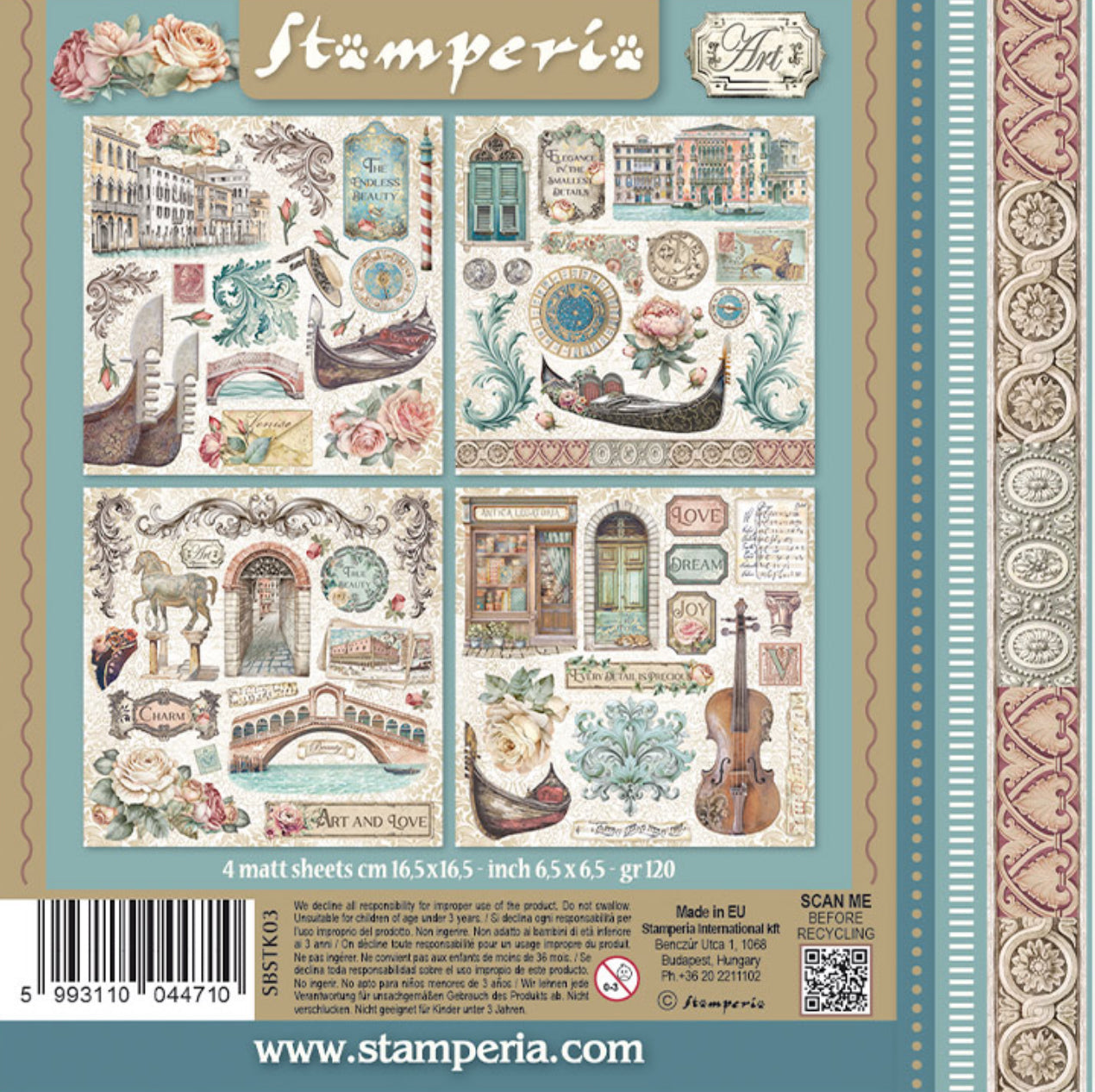 Stamperia Venice Stickers (4 Sheets)