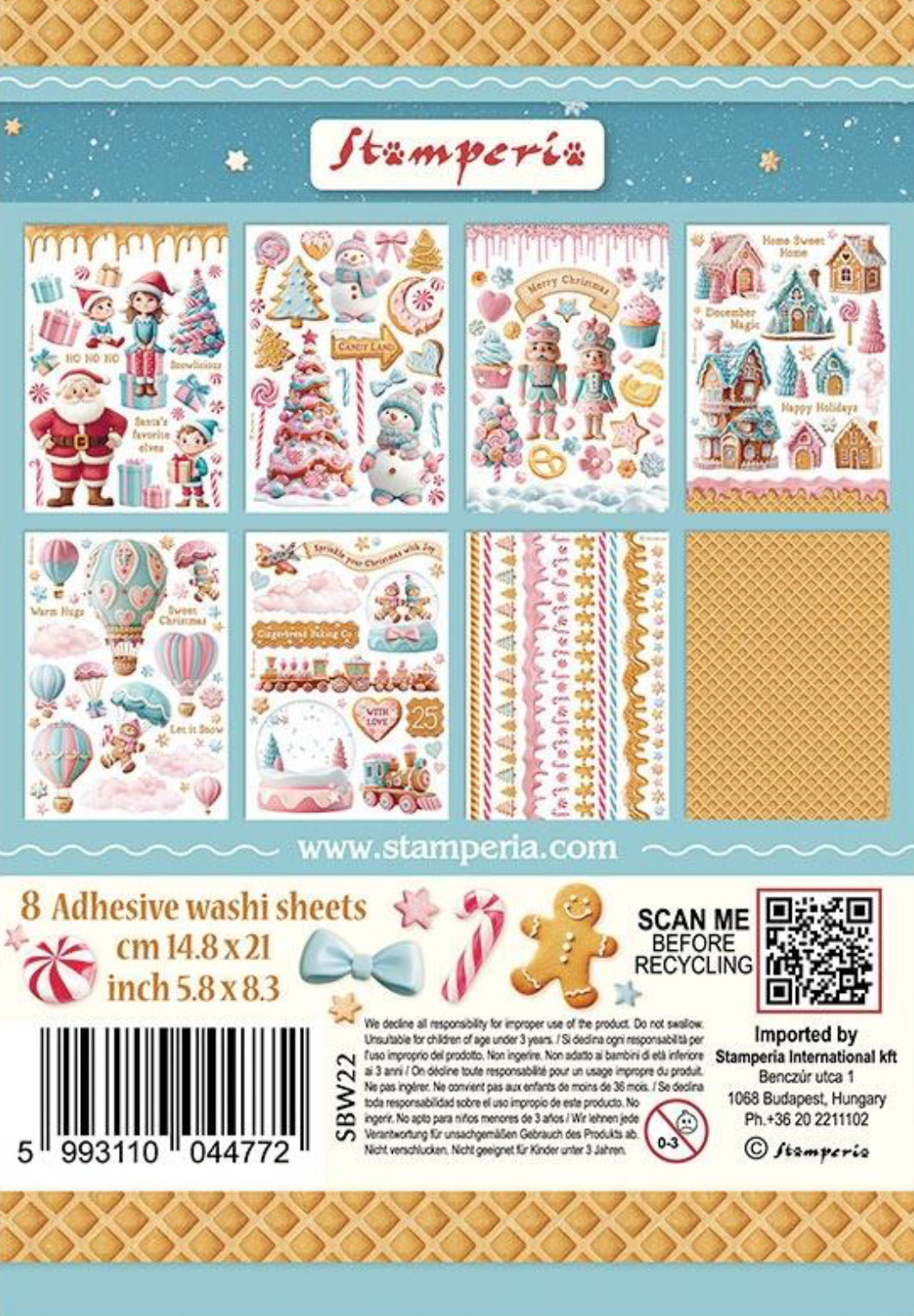 Stamperia Candy Christmas Washi Pad (8 Sheets)