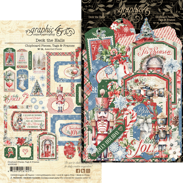 Graphic 45 Deck the Halls Chipboard Pieces, Tags & Frames