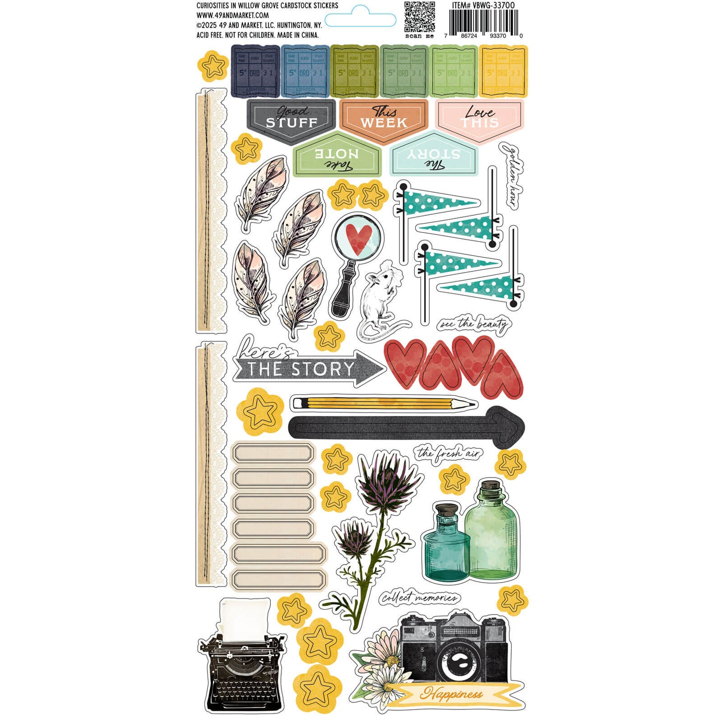 49 & Market Curiosities in Willow Grove Cardstock Stickers