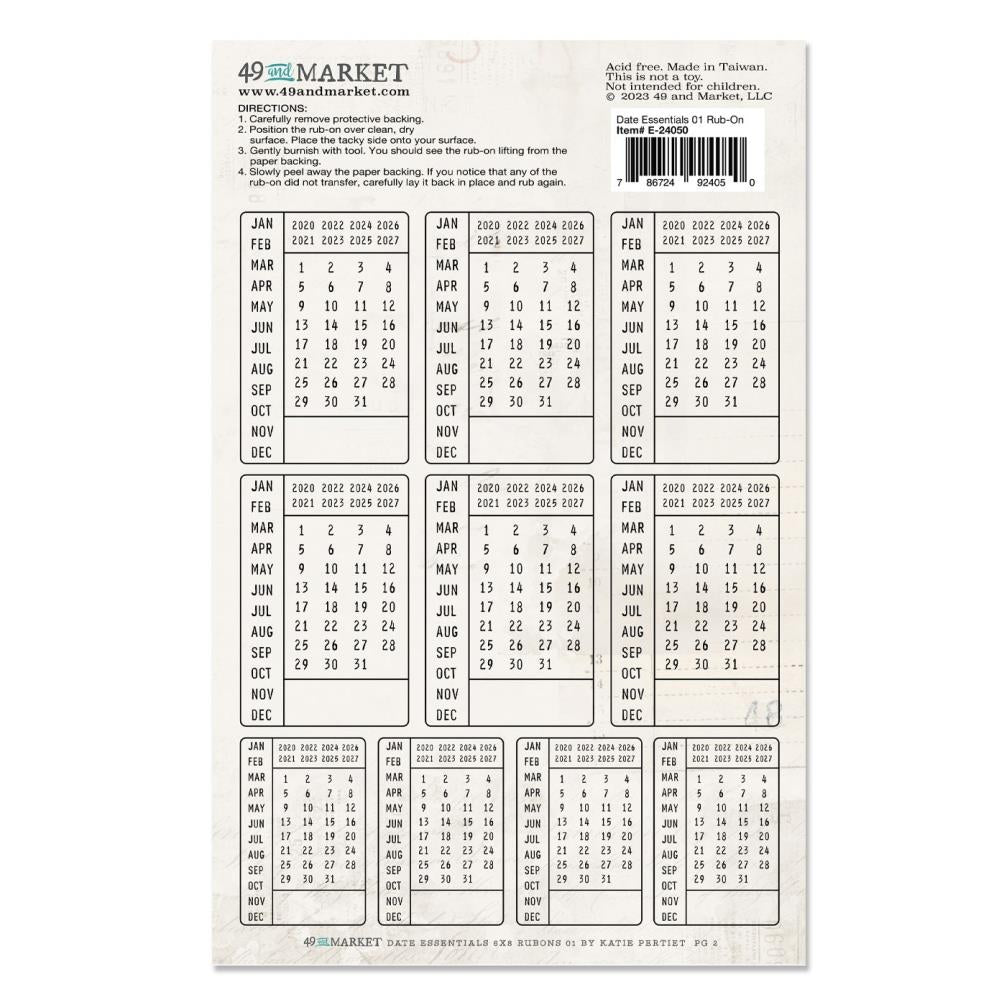 49 & Market Vintage Bits Date Essentials 01 Rub-On Transfers
