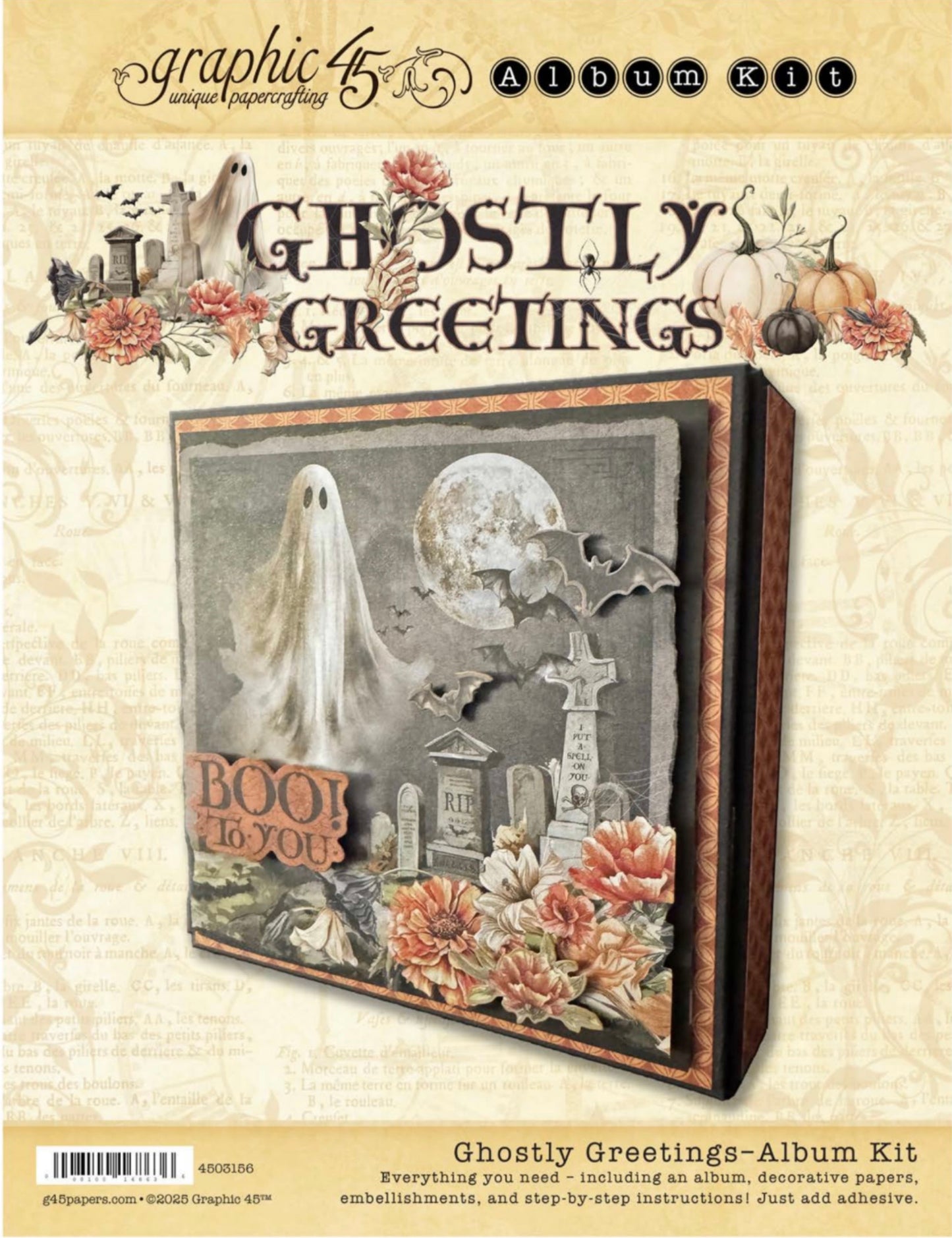 Graphic 45 Ghostly Greetings - Trick or Treat Trifold Album 2025 Kit 7