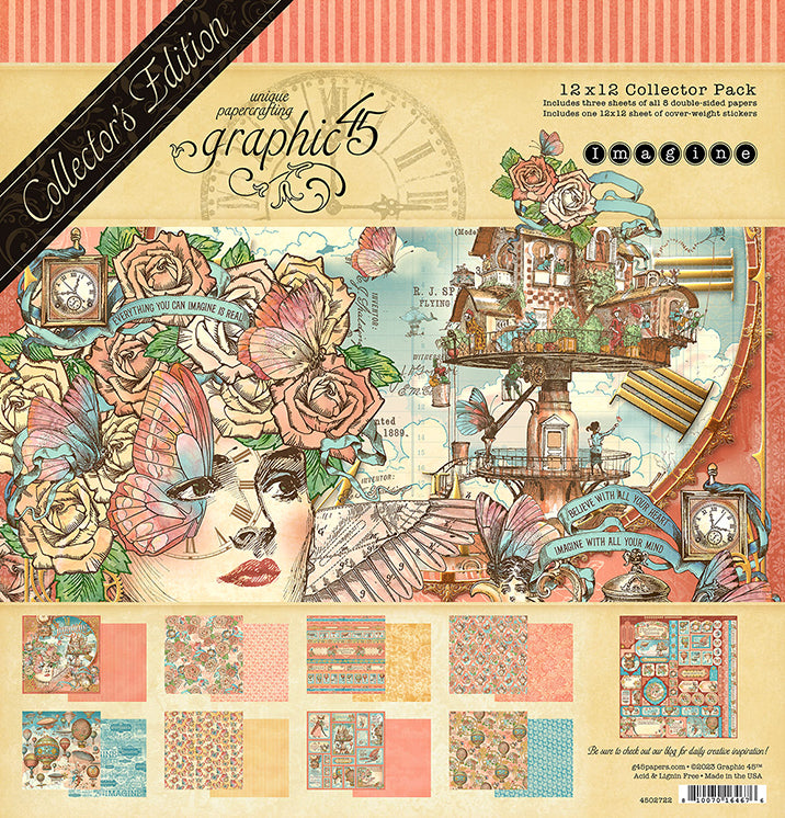 Graphic 45 Imagine Collector’s Edition 12” x 12” Collection Pack with Stickers