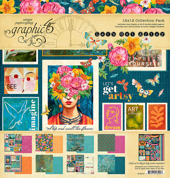 Graphic 45 Let’s Get Artsy 12” x 12” Collection Pack with Stickers