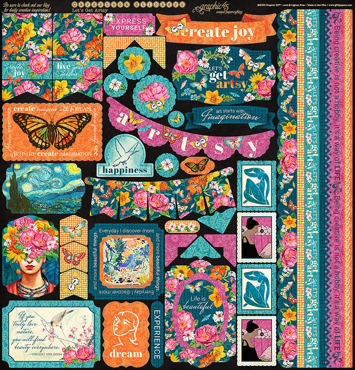 Graphic 45 Let’s Get Artsy 12” x 12” Collection Pack with Stickers