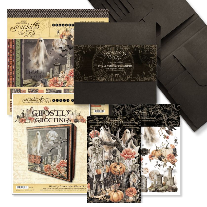 Graphic 45 Ghostly Greetings - Trick or Treat Trifold Album 2025 Kit 7