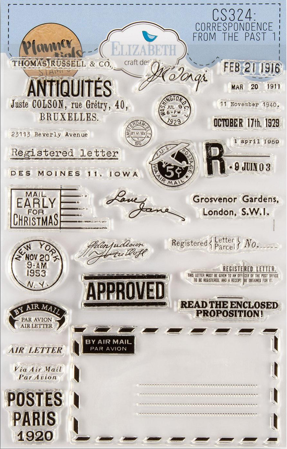 Elizabeth Craft Designs Correspondence From The Past 1 Stamp Set