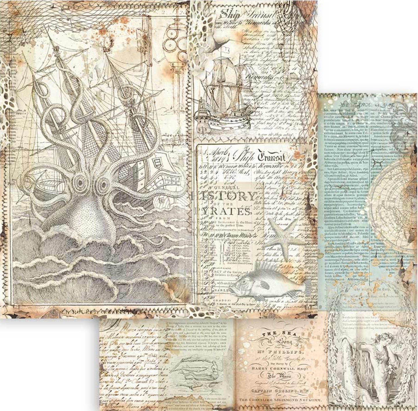 Stamperia Songs of the Sea Backgrounds 8” x 8” Paper Collection