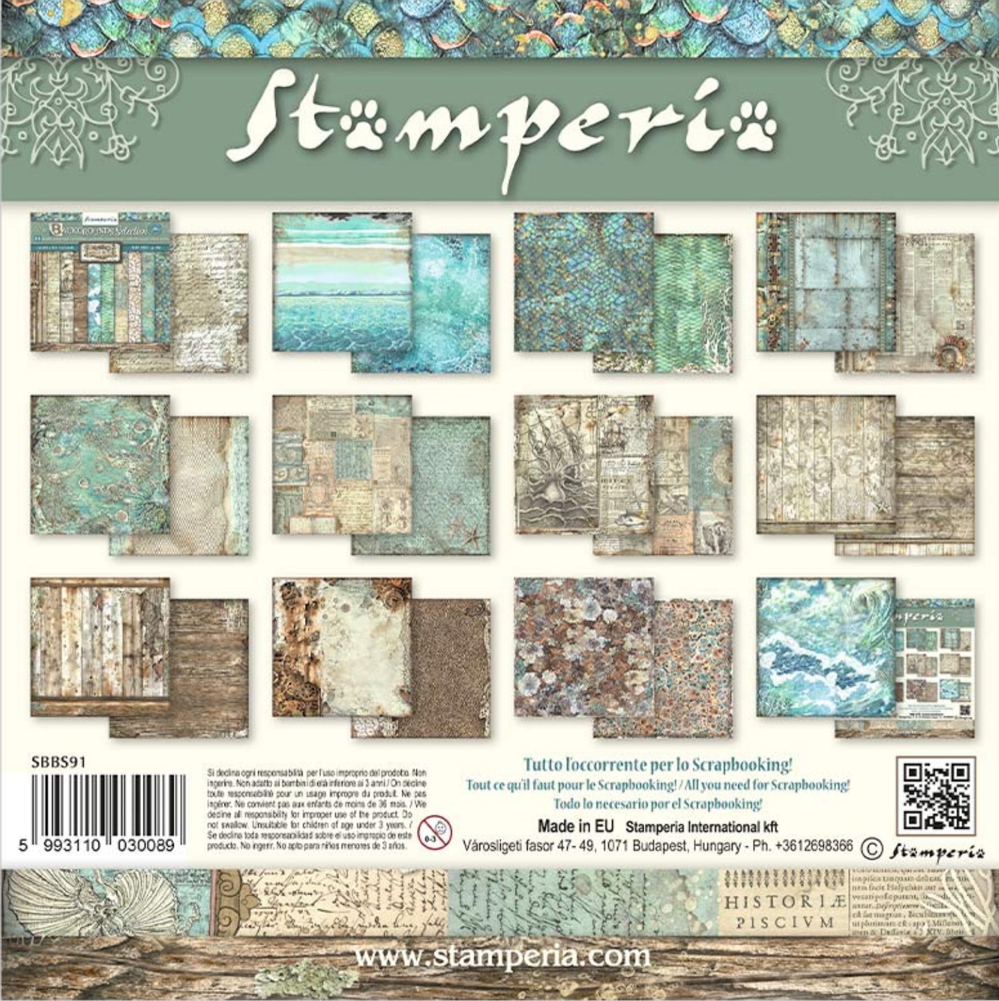 Stamperia Songs of the Sea Backgrounds 8” x 8” Paper Collection