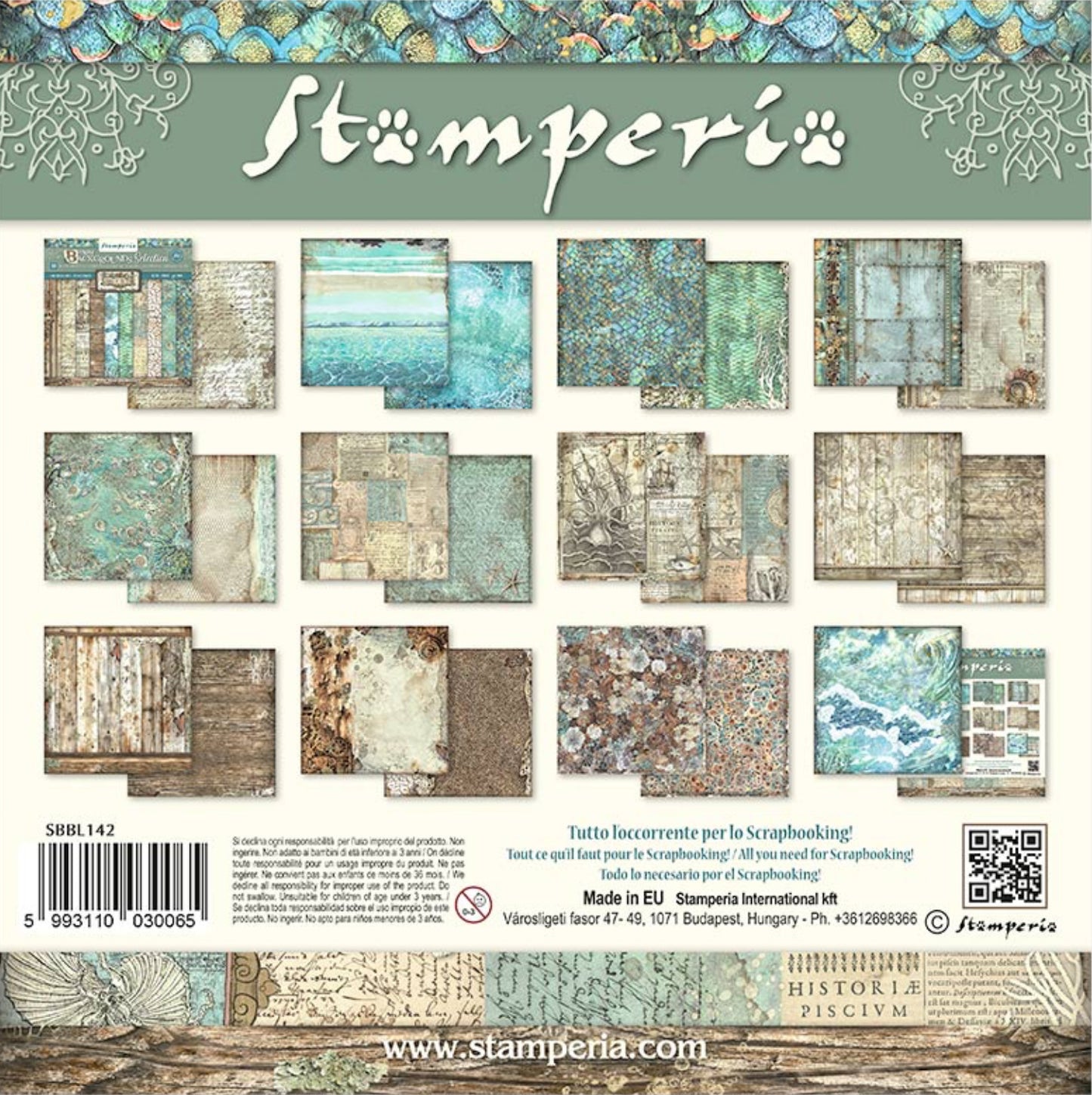 Stamperia Songs of the Sea Backgrounds 12” x 12” Paper Collection