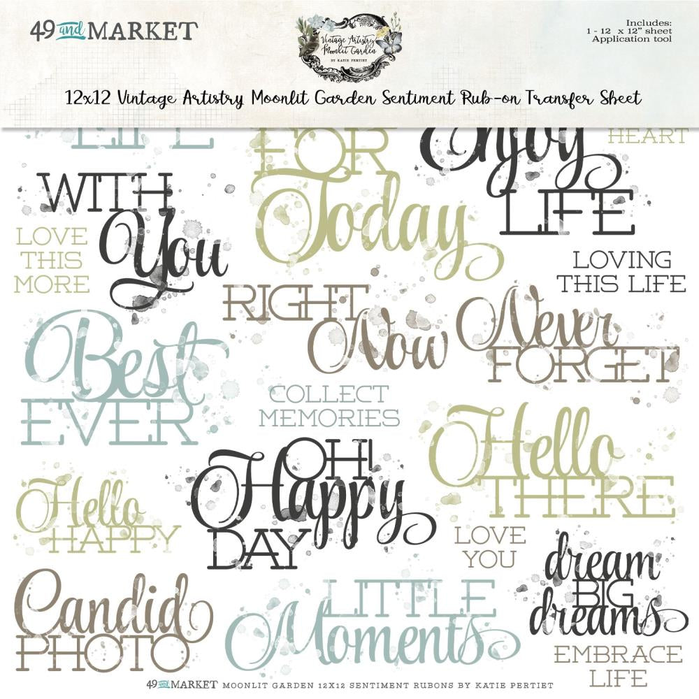 49 and Market Vintage Artistry Moonlit Garden 12 x 12 Sentiments Rub On Transfer Sheet
