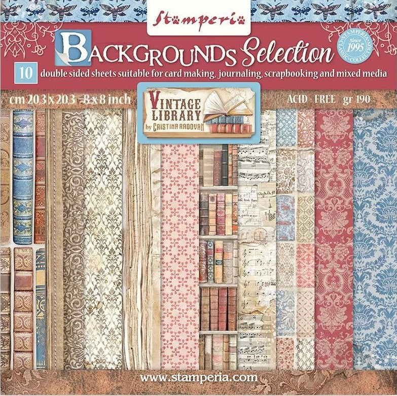 Stamperia Vintage Library Background 8” x 8” Paper Collection