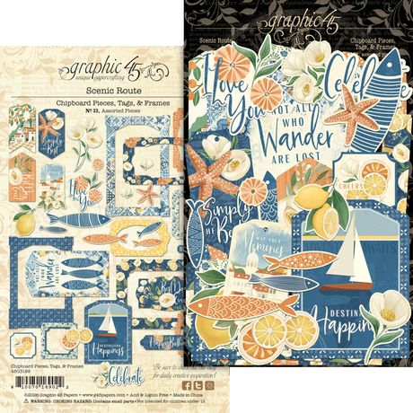 Graphic 45 Scenic Route Chipboard Pieces, Tags & Frames
