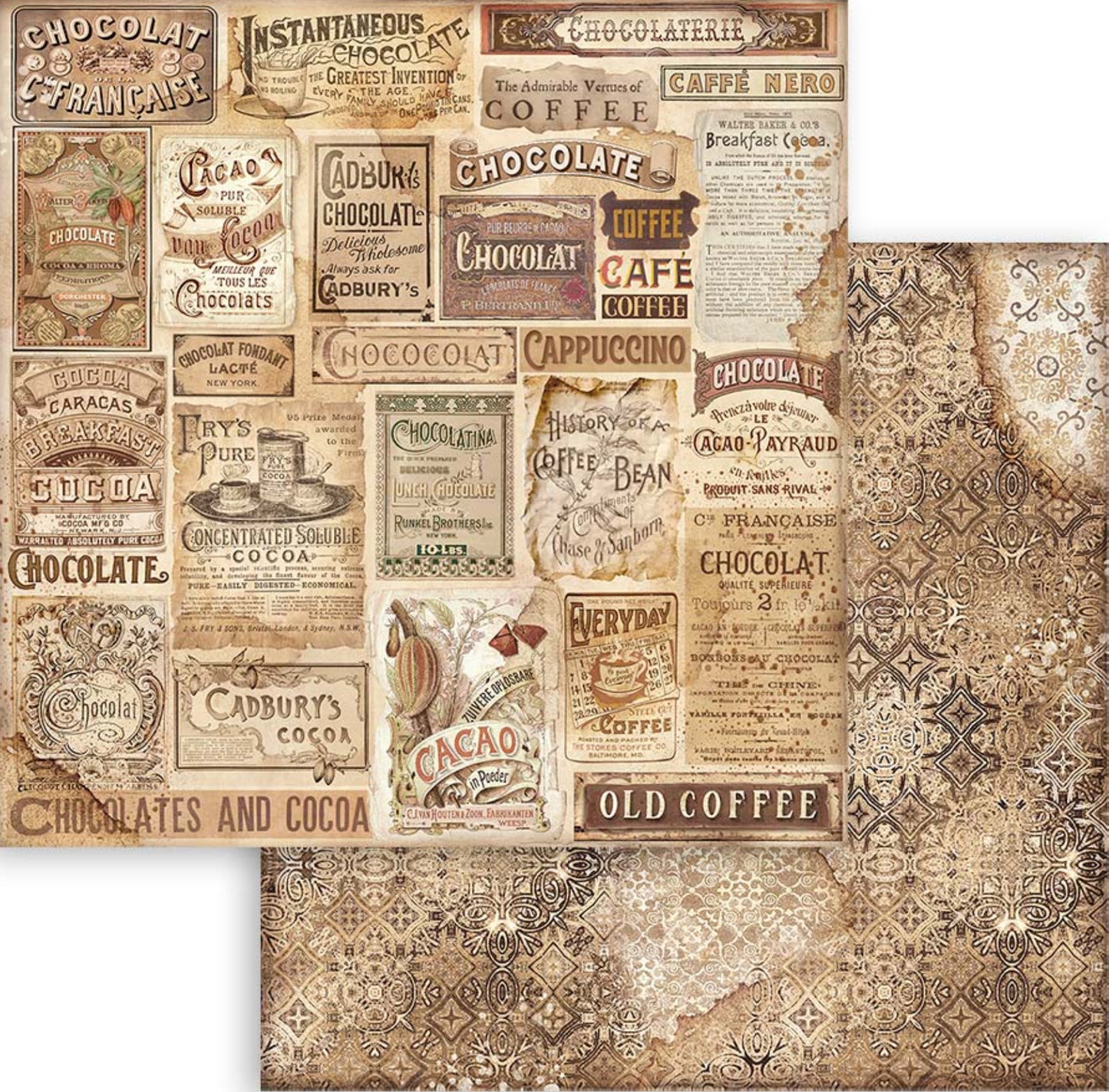 Stamperia Coffee and Chocolate Backgrounds 8” x 8” Paper Collection