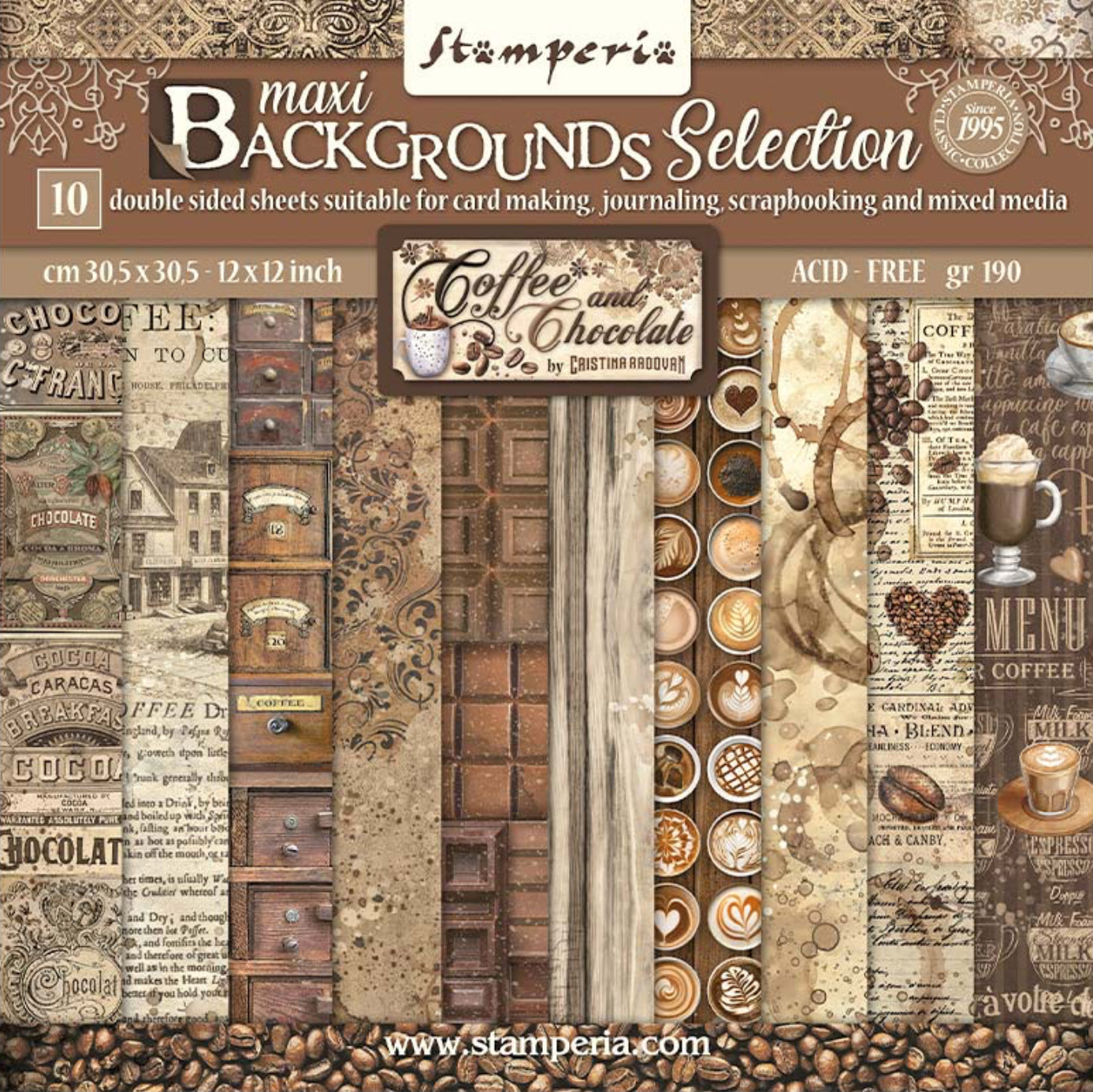 Stamperia Coffee and Chocolate Backgrounds 12” x 12” Paper Collection
