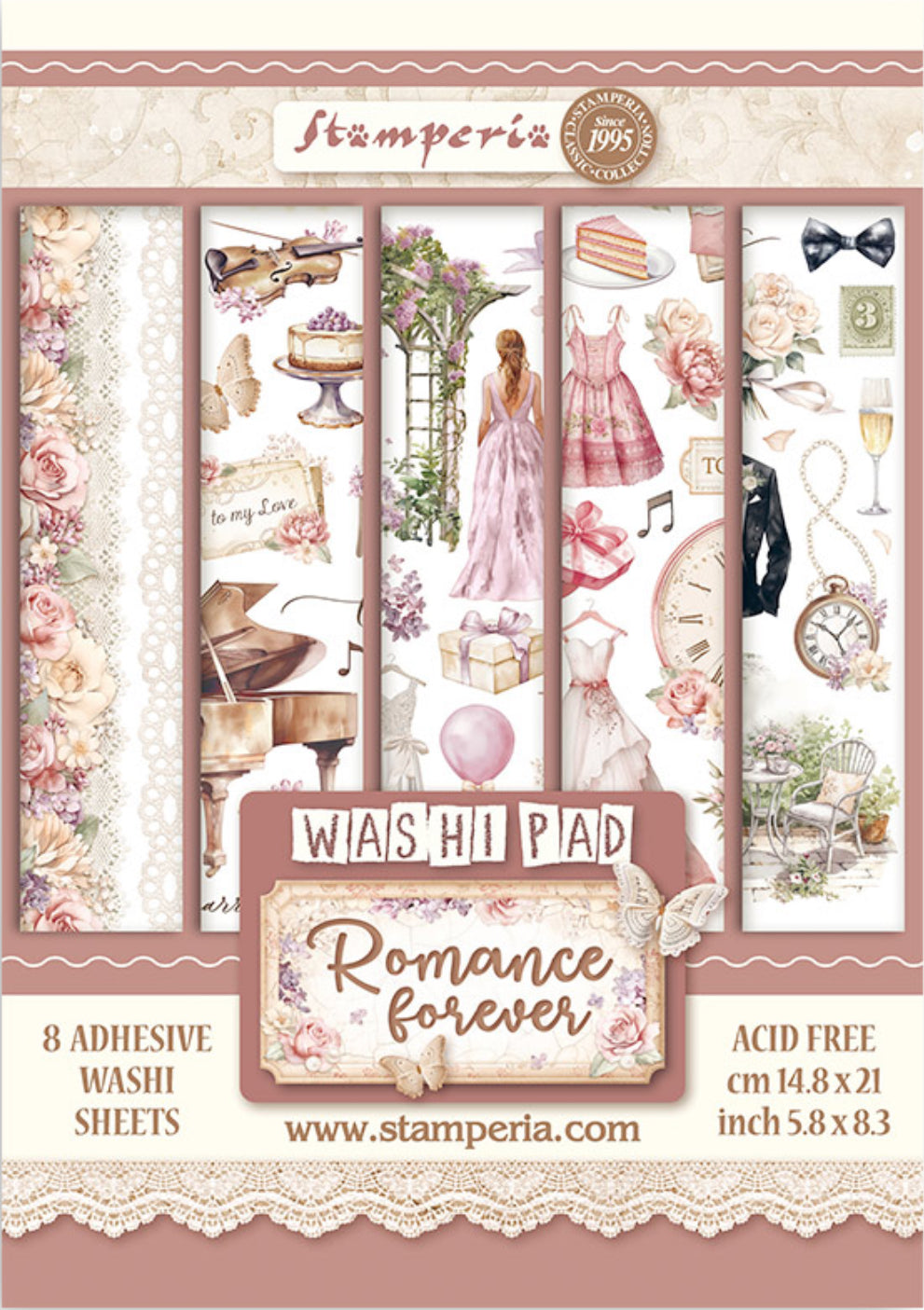 Stamperia Romance Forever Washi Pad (8 Sheets)