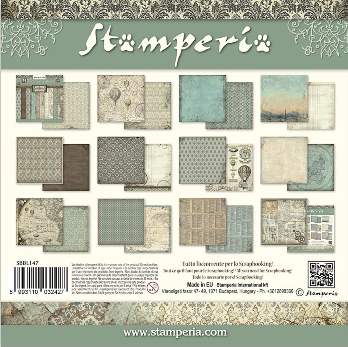 Stamperia Voyages Fantastiques Backgrounds 12” x 12” Paper Collection